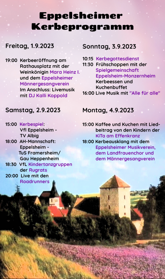 Eppelsheimer Kerbesprogramm vom 1.9. bis 4.9.2023