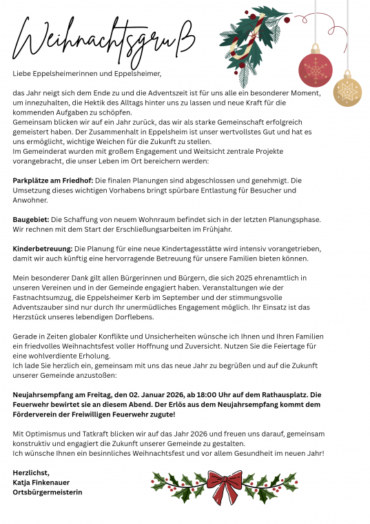 Weihnachtsgruß der Ortsgemeinde Eppelsheim