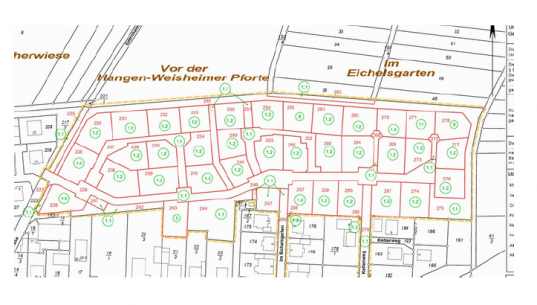 Grundstücksparzellen im Baugebiet "Hangen-Weisheimer-Straße" der Ortsgemeinde Eppelsheim