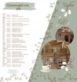 Rückseite des Flyers zum Scheuencafé für 2026 mit den Terminen